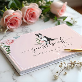 Livro De Visitas Cachorro Border Collie em Aquarela & Rosa Floral