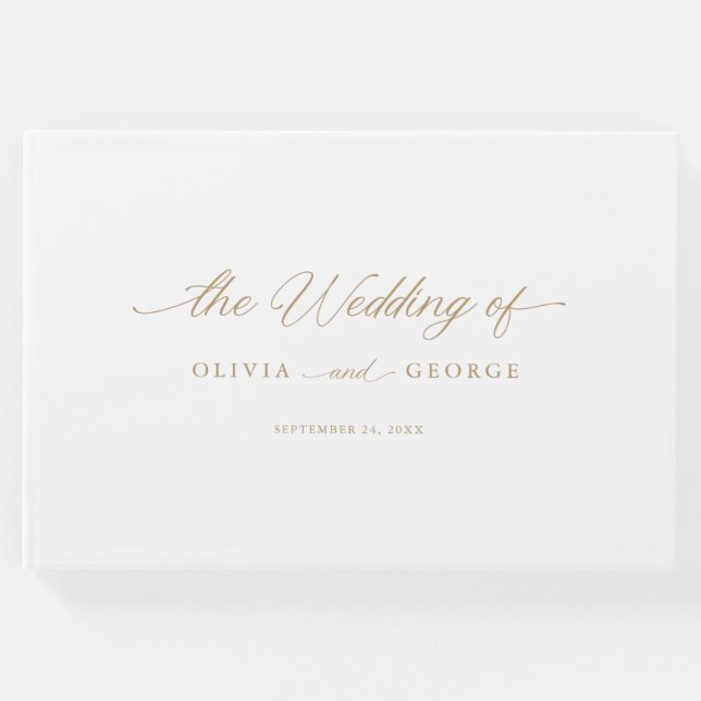 Livro De Visitas Caligrafia de Script Moderno Elegante Dourada (Frente)