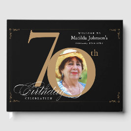 Livro De Visitas Caligrafia Dourada Elegante 70 Birthday