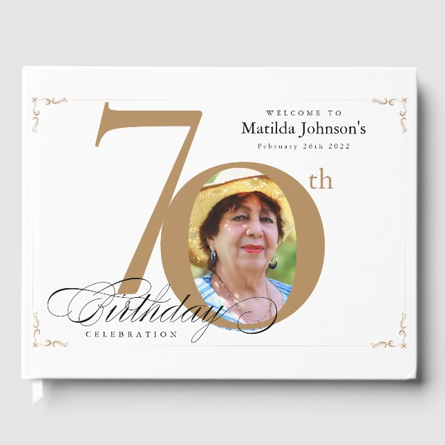 Livro De Visitas Caligrafia Dourada Elegante de Aniversário 70 (Frente)