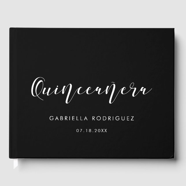 Livro De Visitas Caligrafia elegante aniversário de Quinceañera (Frente)