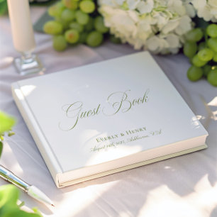 Livro De Visitas Caligrafia Elegante Casamento Branco e Verde Salvi