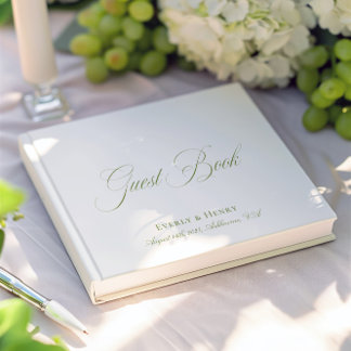 Livro De Visitas Caligrafia Elegante Casamento Branco e Verde Salvi