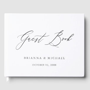 Livro De Visitas Caligrafia Elegante Simples Casamento Preto e Bran