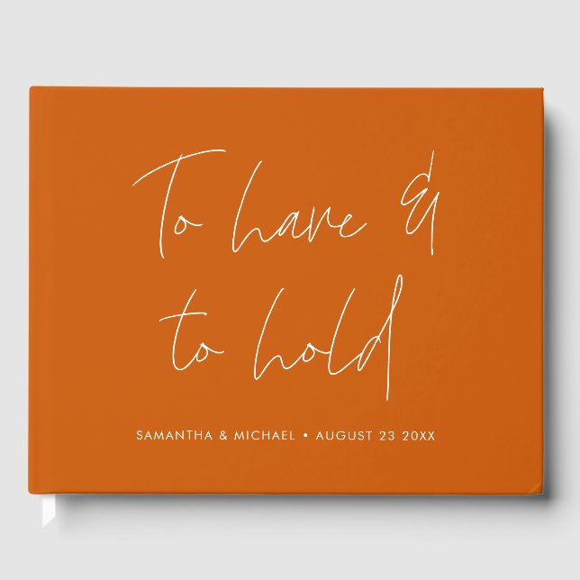 Livro De Visitas Caligrafia Moderna Vows Queimado Casamento Laranja (Frente)