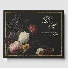 Caligrafia Monograma Flores Românticas Pretas