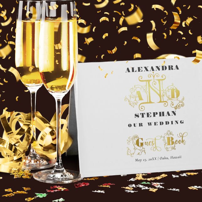 Livro De Visitas Caligrafia romântica de luxo Casamento Dourado (Criador carregado)