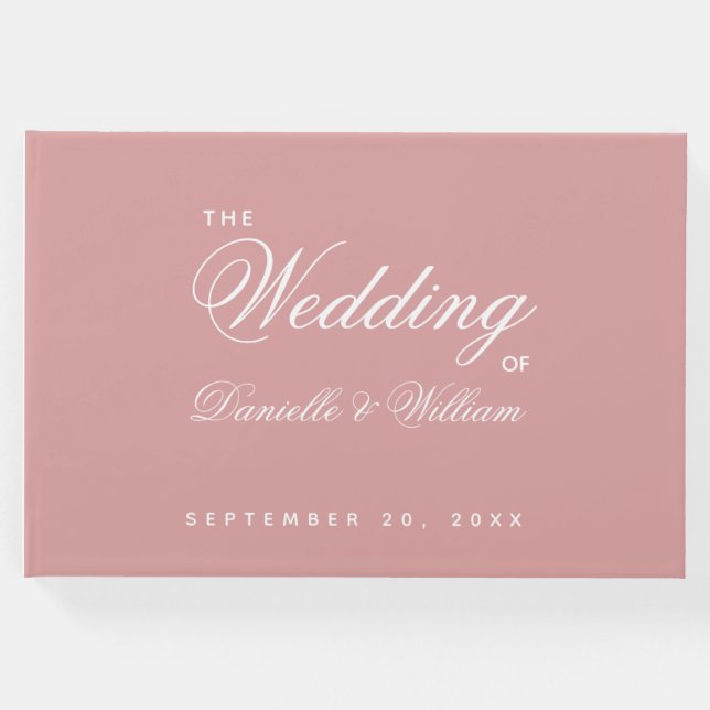 Livro De Visitas Caligrafia Simples de Script Dusty Rosa (Frente)