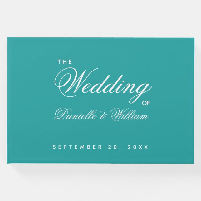 Livro De Visitas Caligrafia Simples De Teal De Casamento (Frente)