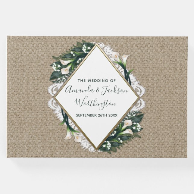 Livro De Visitas Calla Lily Burlap e Lace Weds Guest Book (Frente)