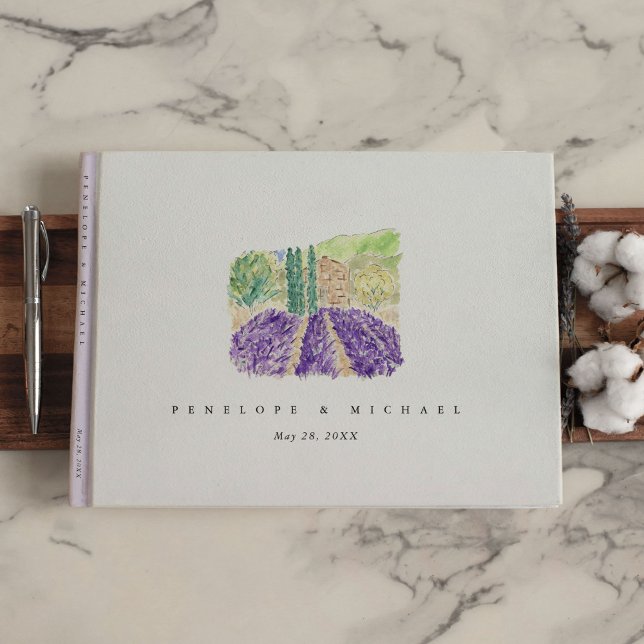 Livro De Visitas Campos de Lavanda de Aquarela (Watercolor Lavender Fields Guest Book)