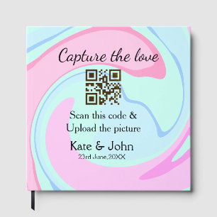Livro De Visitas Capture o amor adicione QR scan mármore rosa azul