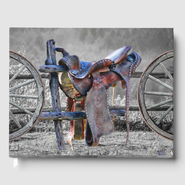 Livro De Visitas Carneiro Saddle Corral Fence Western Wagon Wheels (Frente)