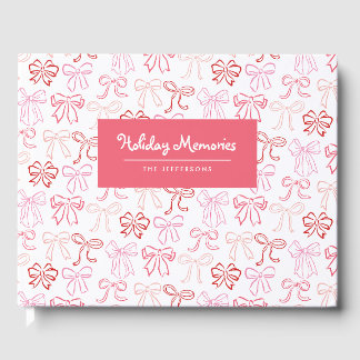 Livro De Visitas Cartão de Férias Personalizado com Laços Rosa Vint