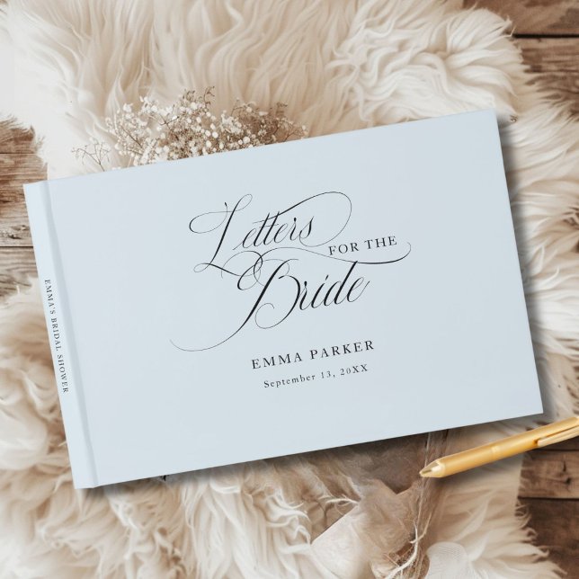 Livro De Visitas Cartas para a Noiva, Modernas, Elegantes, Azul-Cla (Letters to the Bride, Modern, Elegant, Light-Blue Guest Book, personalized with your name and date.)