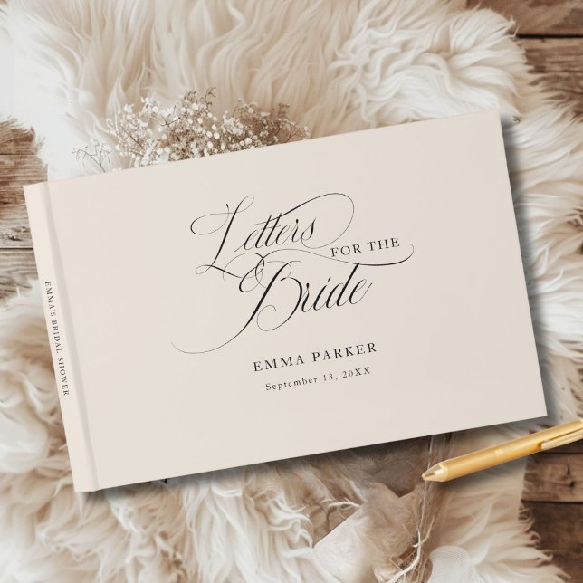 Livro De Visitas Cartas para a Noiva, Modernas, Elegantes, Bege (Letters to the Bride, Modern, Elegant, Beige Guest Book, personalized with your name and date.)