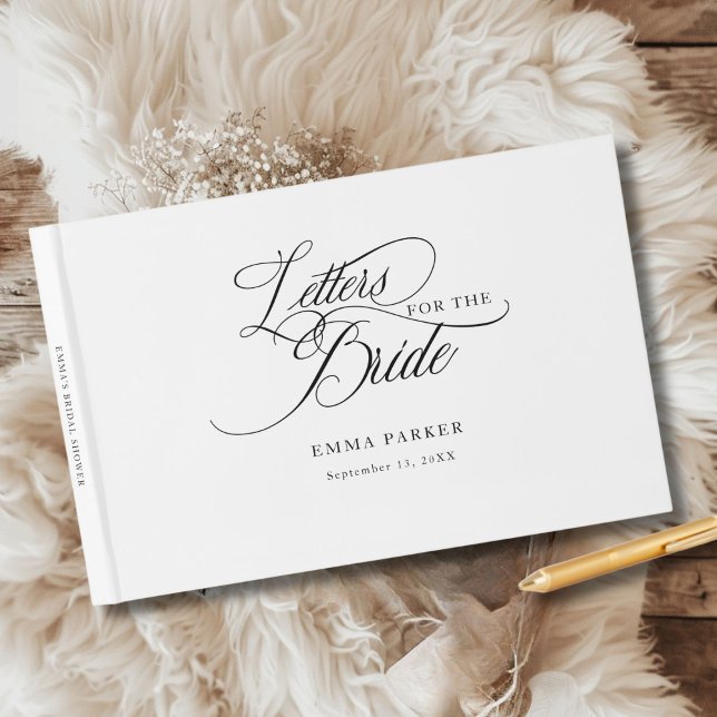 Livro De Visitas Cartas para a Noiva, Modernas, Elegantes, Brancas (Letters to the Bride, Modern, Elegant, White Guest Book, personalized with your name and date.)