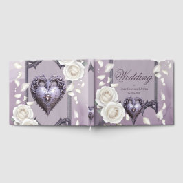 Livro De Visitas Cartucho com rosas brancas e cardíacas