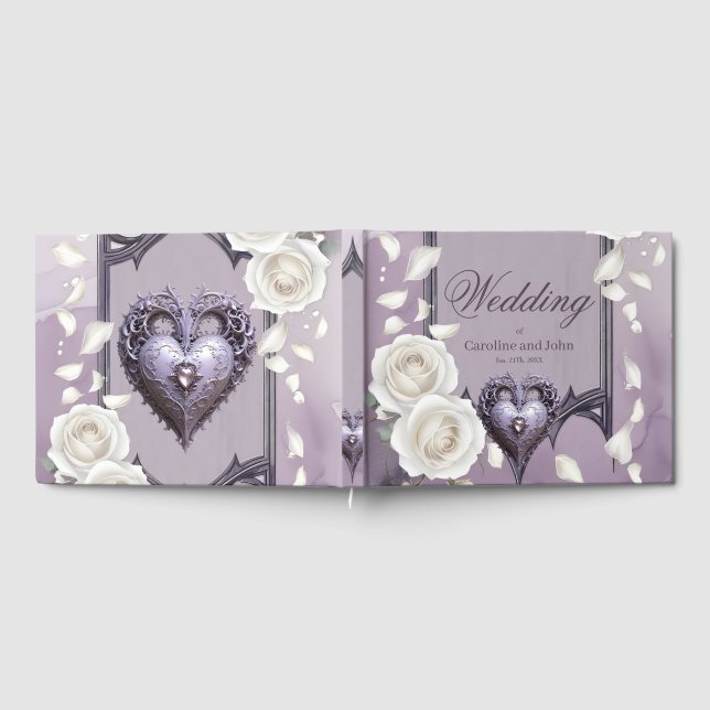 Livro De Visitas Cartucho com rosas brancas e cardíacas (Completo)