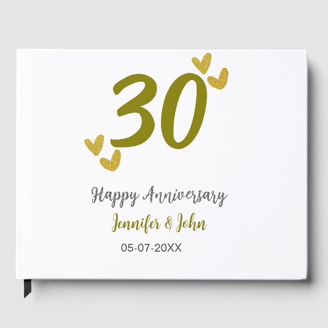 Livro De Visitas casal 30 feliz ouro cinza de aniversário (Frente)