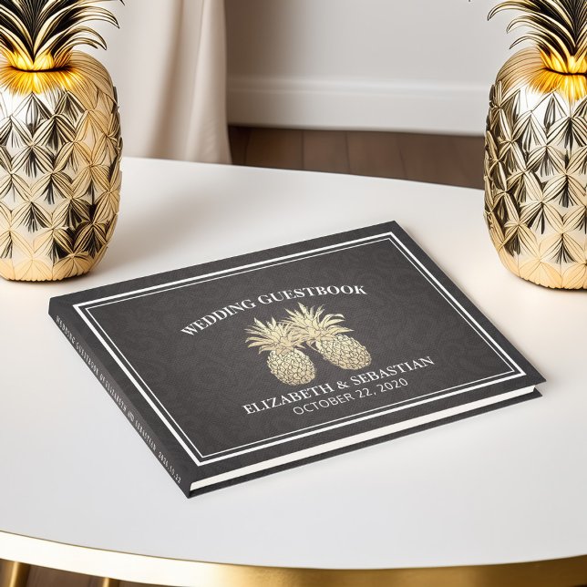 Livro De Visitas Casal de Abacaxi Dourado Chic Guestbook Casado (Criador carregado)