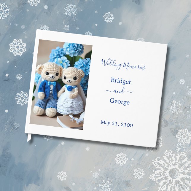 Livro De Visitas casal de casamento de crochê azul e branco (Criador carregado)
