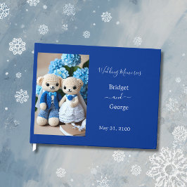 Livro De Visitas casal de casamento de crochê azul e branco