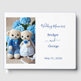 Livro De Visitas casal de casamento de crochê azul e branco