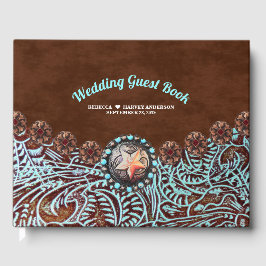 Livro De Visitas casal de vaqueiro marrom turquesa casamento ociden