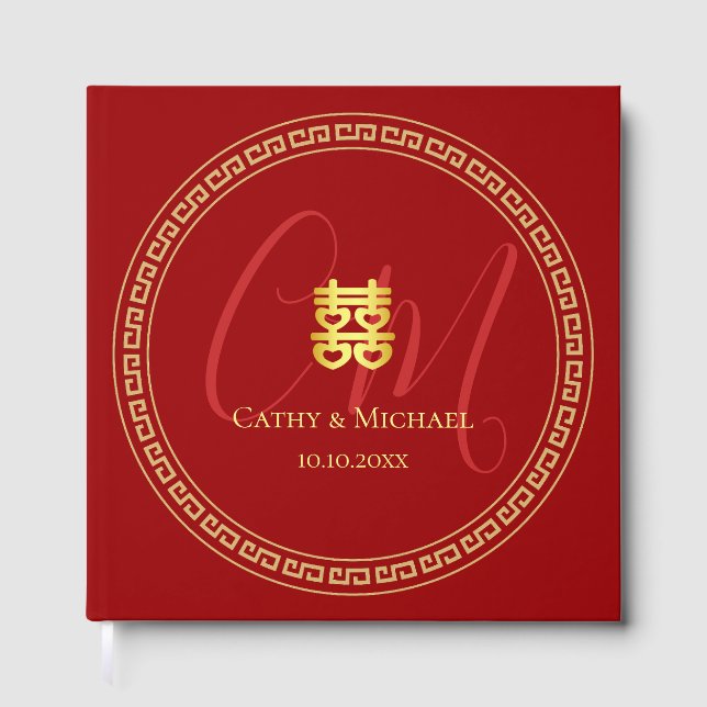 Livro De Visitas Casal rubricado vermelho de casamento chinês moder (Frente)