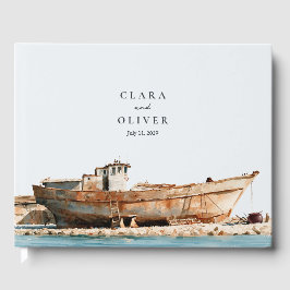 Livro De Visitas Casamento à Beira-Mar Areia Bege Ferrugem Aquarela