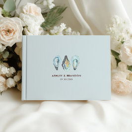 Livro De Visitas Casamento à Beira-Mar com Aquarela e Ostras