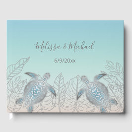 Livro De Visitas Casamento à Beira-Mar com Tartarugas Prateadas