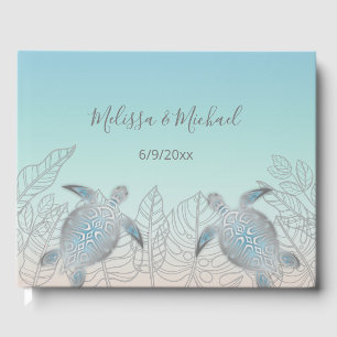 Livro De Visitas Casamento à Beira-Mar com Tartarugas Prateadas