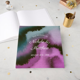 Livro De Visitas Casamento Abstrato Roxo e Turquesa Intenso