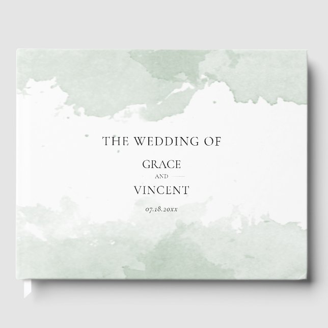 Livro De Visitas casamento abstrato verde de aquarela (Frente)