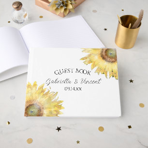 Livro De Visitas Casamento Amarelo de Girassóis Aquarela