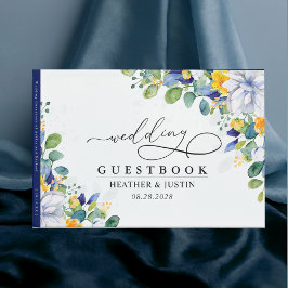 Livro De Visitas Casamento amarelo-esbranquiçado Elegante azul