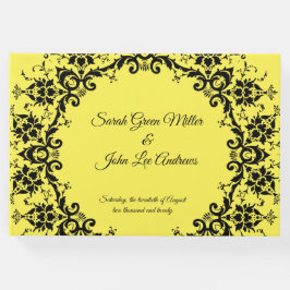 Livro De Visitas Casamento Amarelo Floral Personalizado Damask