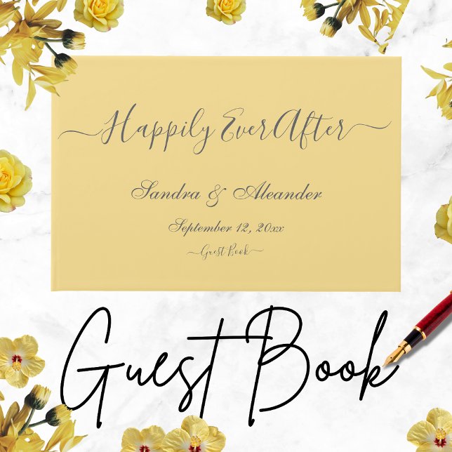 Livro De Visitas Casamento Amarelo Mínimo da Manteiga Moderna Elega (Criador carregado)