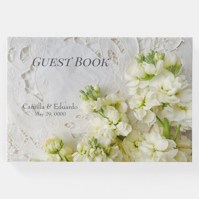 Livro De Visitas Casamento antigo com flores brancas (Frente)
