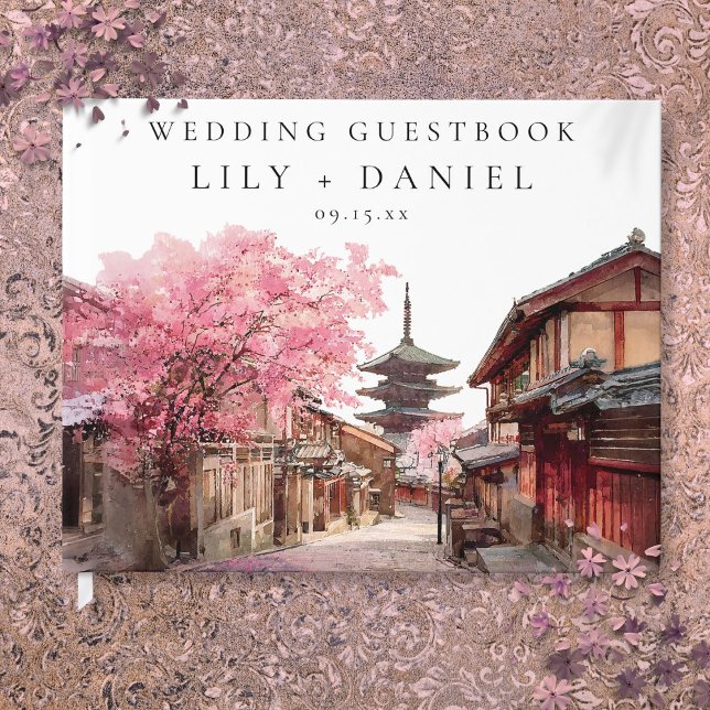 Livro De Visitas Casamento Aquarela em Kyoto Japão (Kyoto Japan Watercolor Wedding Guest Book)
