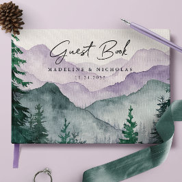 Livro De Visitas Casamento Aquarela Floresta Montanhosa Nebulosa