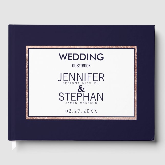 Livro De Visitas Casamento Azul com Marinho Rosa Simples (Frente)