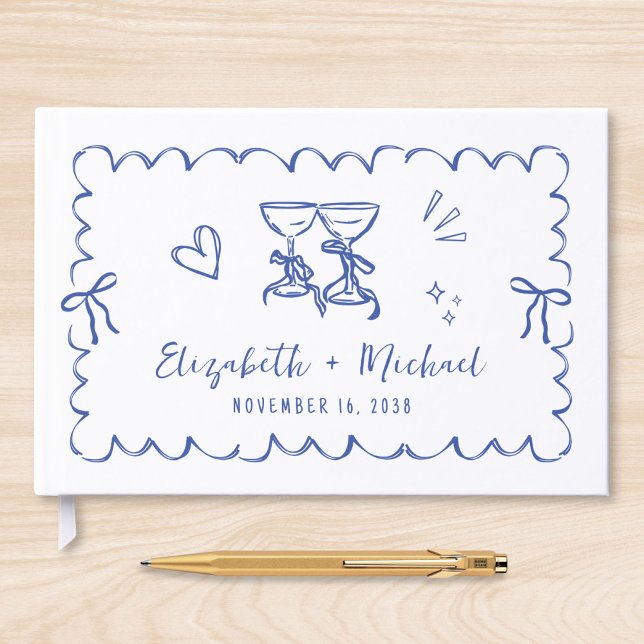 Livro De Visitas Casamento Azul Com Quadro De Onda Whimsical Desenh (Criador carregado)