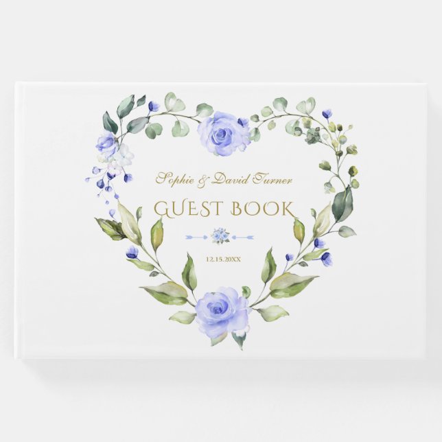 Livro De Visitas Casamento Azul de Marinho Azul das Flores Delicada (Frente)