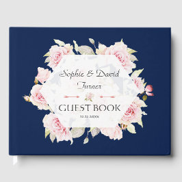 Livro De Visitas Casamento Azul do Marinho Geométrico bonito Blush