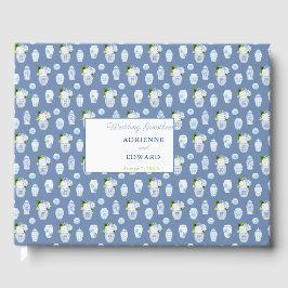 Livro De Visitas Casamento Azul E Branco De Ginger Elegante