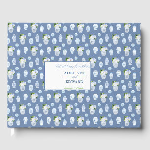 Livro De Visitas Casamento Azul E Branco De Ginger Elegante