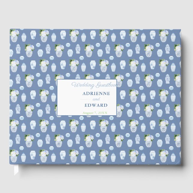 Livro De Visitas Casamento Azul E Branco De Ginger Elegante (Frente)
